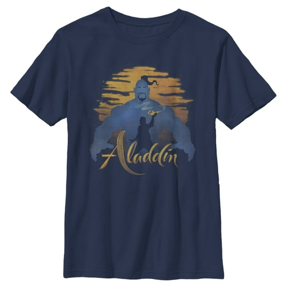 Boy's Aladdin Aladdin Genie Sunset Silhouette  Graphic Tee Navy Blue X Small