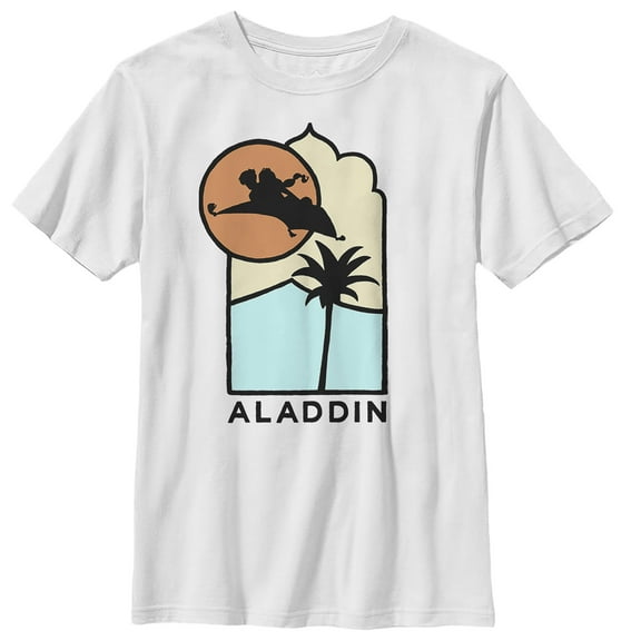 Boy's Aladdin Block Carpet Ride Graphic Tee White Medium
