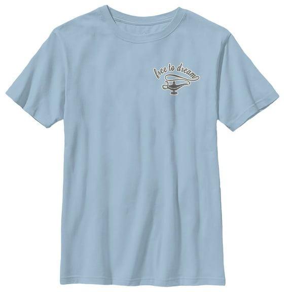 Boy's Aladdin Free to Dream Badge  Graphic Tee Light Blue X Large
