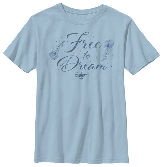 Boy's Aladdin Free to Dream Feather  Graphic Tee Light Blue Small