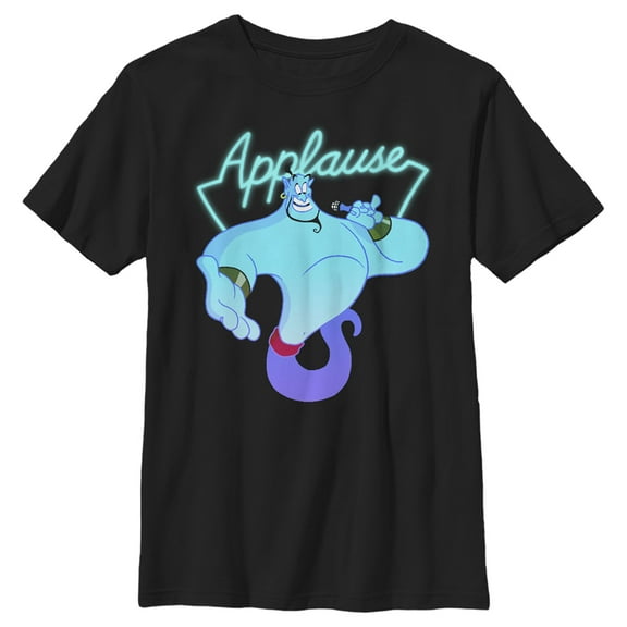 Boy's Aladdin Genie Applause Sign Graphic Crop T-Shirt Black Large