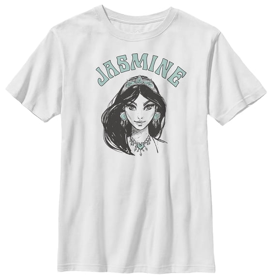 Boy's Aladdin Jasmine Sketch  Graphic Tee White Large