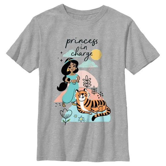 Boy's Aladdin Jasmine and Rajah Princess in Charge Graphic Tee Athletic Heather Large