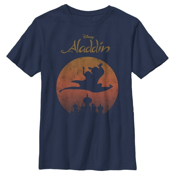 Boy's Aladdin Magic Carpet Ride Wave Graphic Tee Navy Blue Small