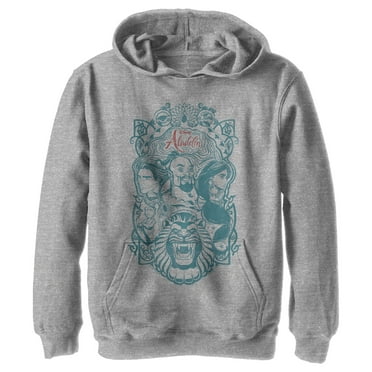 Boy's Aladdin Ornate Trio Frame  Pull Over Hoodie Athletic Heather Medium