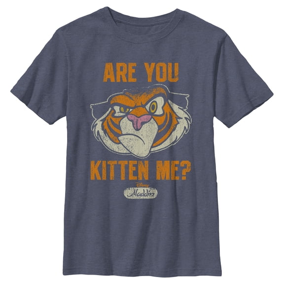 Boy's Aladdin Rajah Are You Kitten Me Graphic Tee Navy Blue Heather Medium