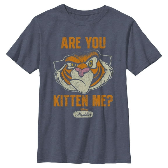 Boy's Aladdin Rajah Are You Kitten Me Graphic Tee Navy Blue Heather Small