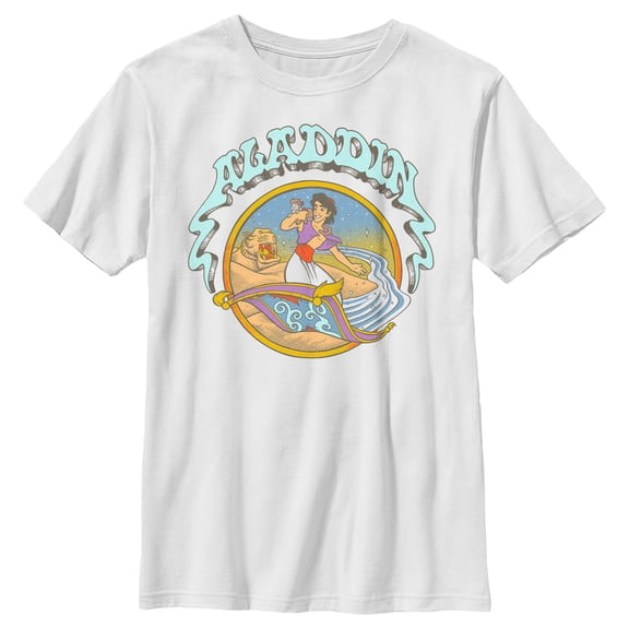 Boy's Aladdin Retro Carpet Surfing Graphic Tee White Large