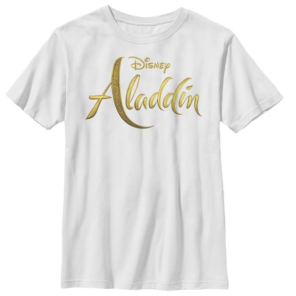 Boy's Aladdin Script Logo  Graphic Tee White X Small