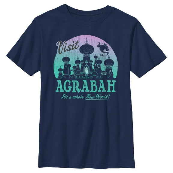 Boy's Aladdin Visit Agrabah It's a Whole New World  Graphic Tee Navy Blue Medium