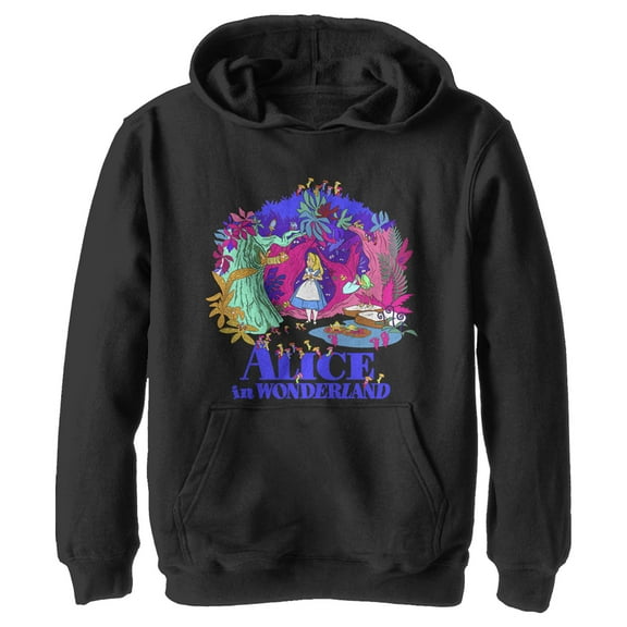 Boy's Alice in Wonderland Alice In Colorful Scary Forest  Pull Over Hoodie Black Medium