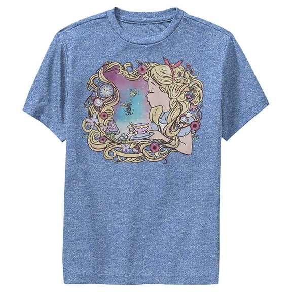 Boy's Alice in Wonderland Artistic Alice Long Hair Tea Party  Performance Graphic Tee Royal Blue Heather Medium