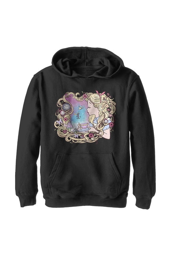 Boy's Alice in Wonderland Artistic Alice Long Hair Tea Party Pull Over Hoodie Black Medium
