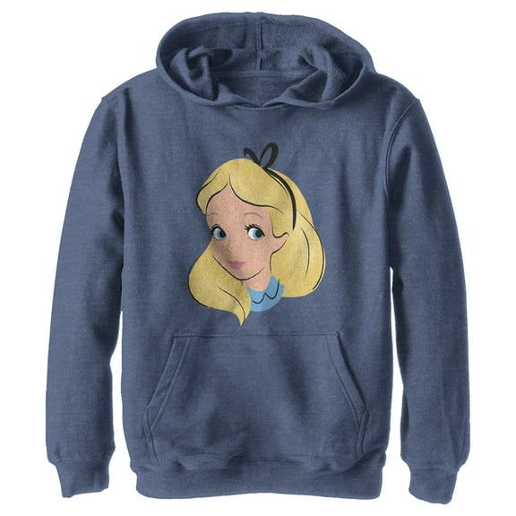Boy's Alice in Wonderland Cartoon Alice Portrait  Pull Over Hoodie Navy Blue Heather Small