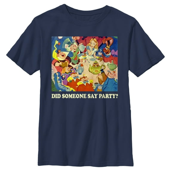 Boy's Alice in Wonderland Did Someone say Party Graphic Tee Navy Blue Medium