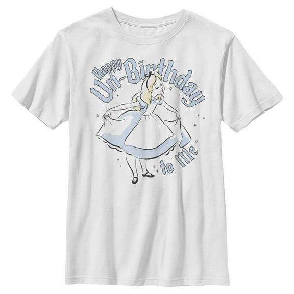Boy's Alice in Wonderland Happy Un-Birthday To Me Graphic Tee White Medium