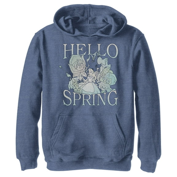 Boy's Alice in Wonderland Hello Spring Pull Over Hoodie Navy Blue Heather Small