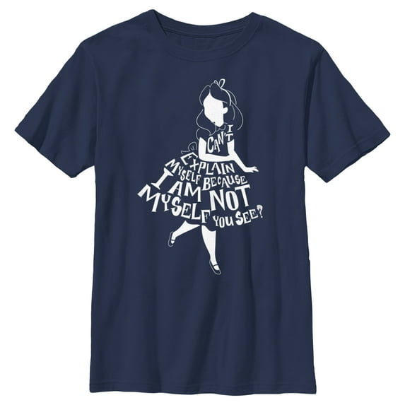 Boy's Alice in Wonderland I Am Not Myself Silhouette Graphic Tee Navy Blue Large