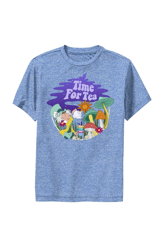 Boy's Alice in Wonderland Mad Hatter Time for Tea Performance Graphic Tee Royal Blue Heather Medium