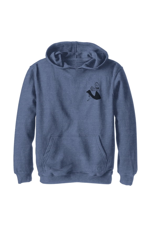 Boy's Alice in Wonderland Pocket Sketch Alice  Pull Over Hoodie Navy Blue Heather Small