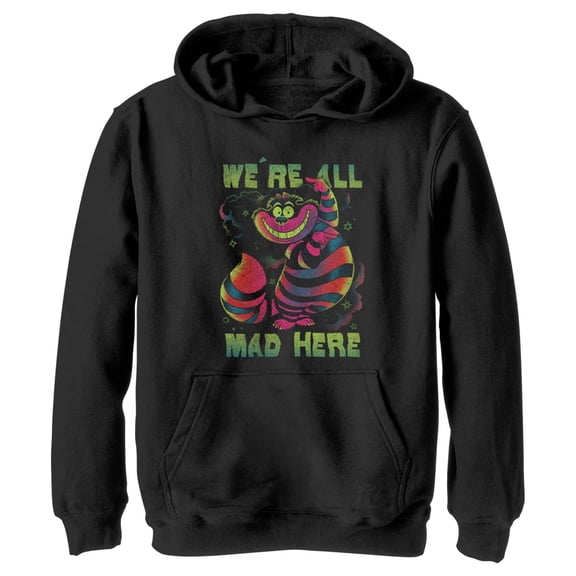 Boy's Alice in Wonderland Rainbow Cheshire Pull Over Hoodie Black Small