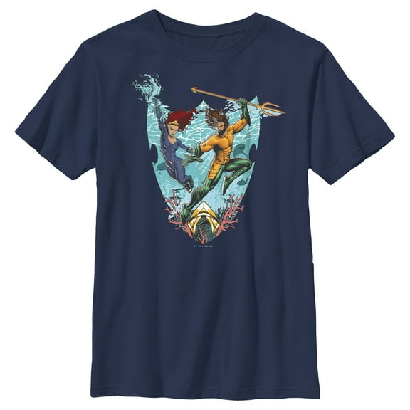 Boy's Aquaman and the Lost Kingdom Mera and Aquaman  Graphic Tee Navy Blue Medium