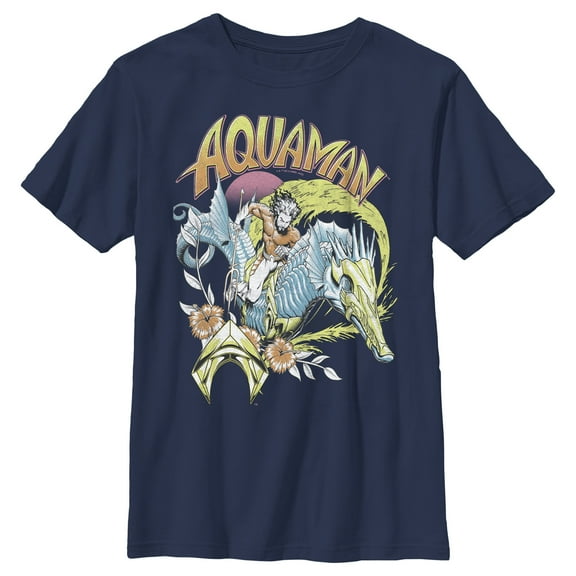 Boy's Aquaman and the Lost Kingdom Retro Pastel Poster  Graphic Tee Navy Blue Medium