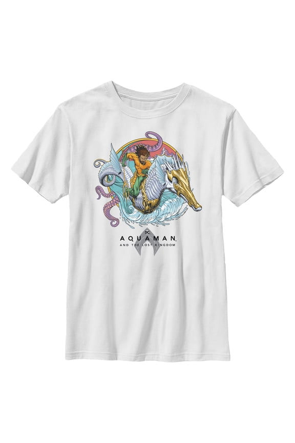 Boy's Aquaman and the Lost Kingdom Seahorse Logo Graphic Tee White Large