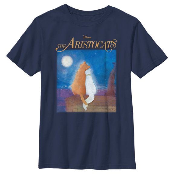 Boy's Aristocats Duchess and O'Malley Night Sky Graphic Tee Navy Blue Medium