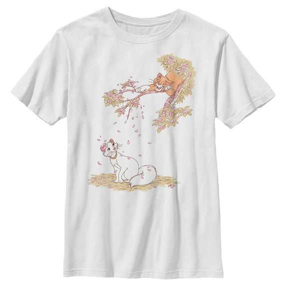 Boy's Aristocats Duchess and O'Malley Raining Petals Graphic Tee White Large