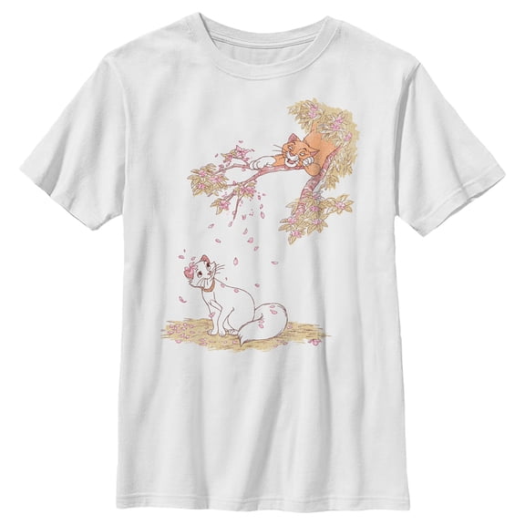 Boy's Aristocats Duchess and O'Malley Raining Petals Graphic Tee White Medium