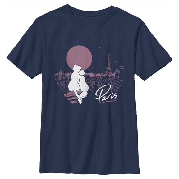 Boy's Aristocats Duchess and Thomas Love in Paris  Graphic Tee Navy Blue Small