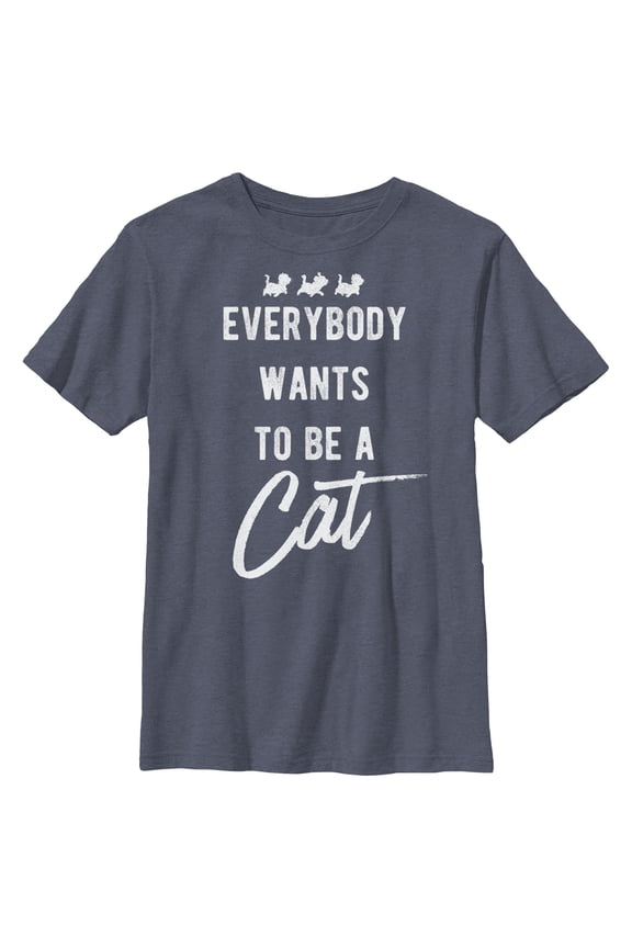 Boy's Aristocats Everybody Wants To Be a Cat  Graphic Tee Navy Blue Heather Small
