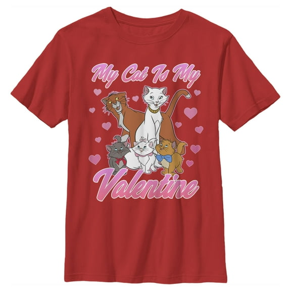 Boy's Aristocats My Cat is My Valentine  Graphic Tee Red Medium