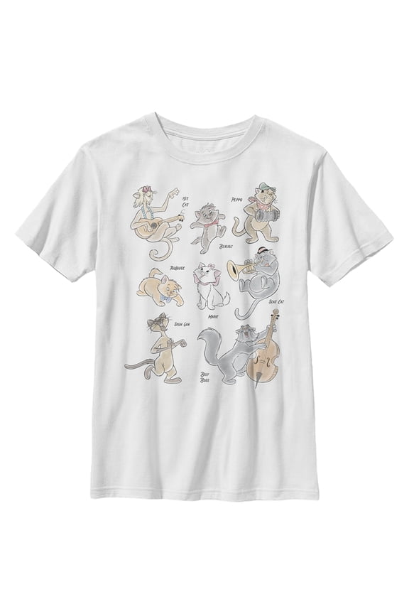 Boy's Aristocats The Whole Cat Crew Graphic Tee White Large