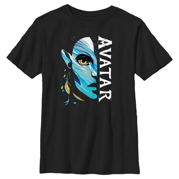 Boy's Avatar: The Way of Water Neytiri Half Face Logo  Graphic Tee Black X Large
