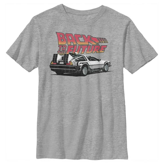 Boy's Back to the Future DeLorean Cartoon Graphic Tee Athletic Heather X Large