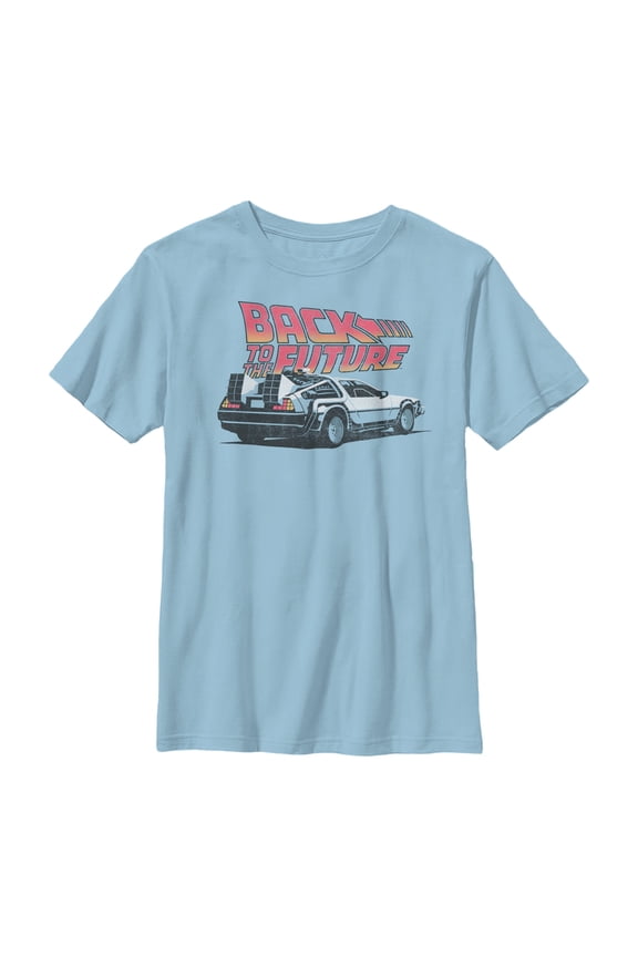 Boy's Back to the Future DeLorean Cartoon Graphic Tee Light Blue Small