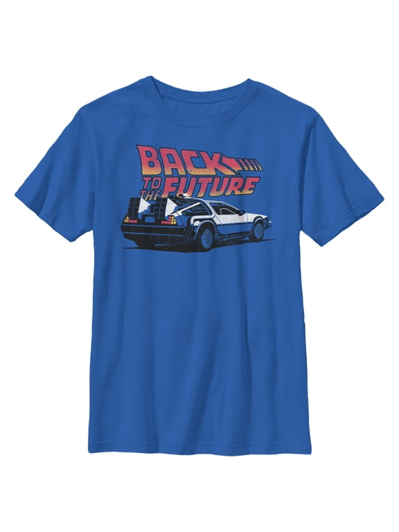 Boy's Back to the Future DeLorean Cartoon Graphic Tee Royal Blue Medium