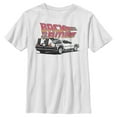 thumbnail image 1 of Boy's Back to the Future DeLorean Cartoon Graphic Tee White Medium, 1 of 5