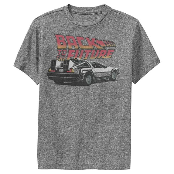 Boy's Back to the Future DeLorean Cartoon Performance Graphic Tee Charcoal Heather Large