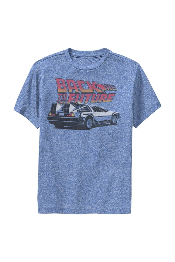 Boy's Back to the Future DeLorean Cartoon Performance Graphic Tee Royal Blue Heather X Large