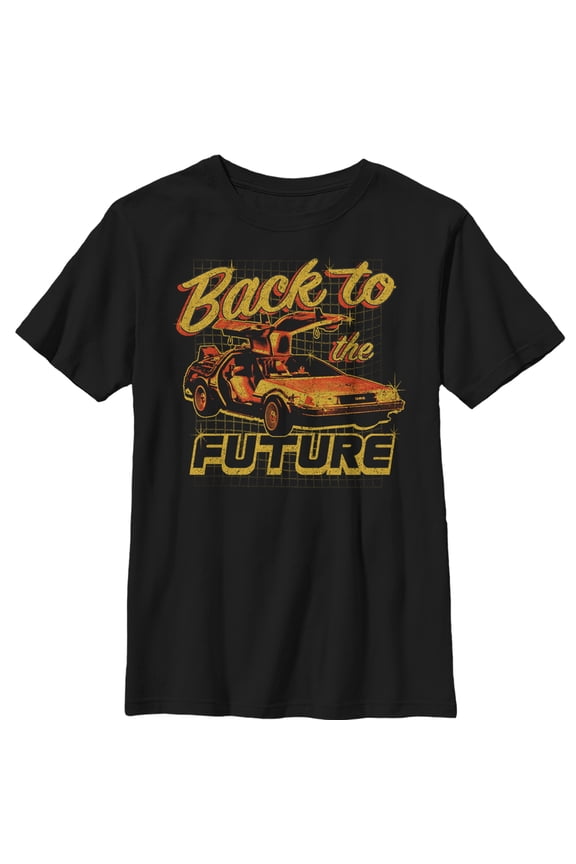 Boy's Back to the Future DeLorean Schematic Print Graphic Tee Black X Small