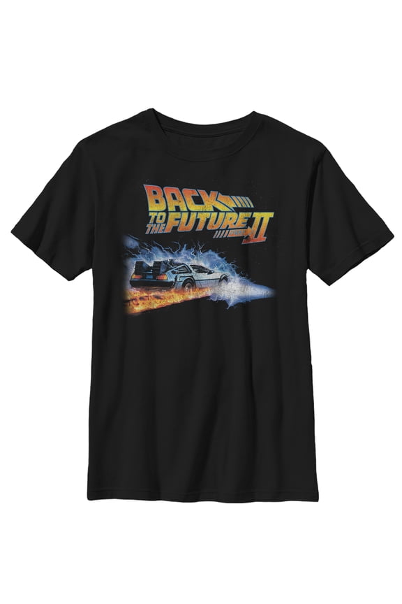 Boy's Back to the Future Part 2 Electric DeLorean  Graphic Tee Black Large