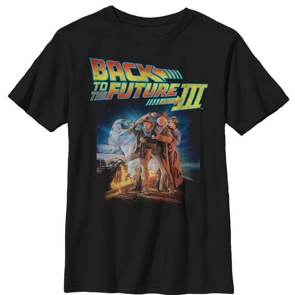 Boy's Back to the Future Part 3 Character Pose Graphic Tee Black Large