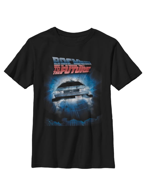 Boy's Back to the Future Retro DeLorean Poster Graphic Tee Black Large