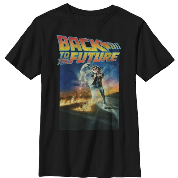 Boy's Back to the Future Retro Marty McFly Poster  Graphic Tee Black Medium
