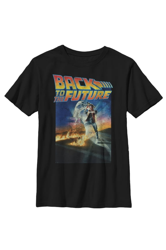 Boy's Back to the Future Retro Marty McFly Poster  Graphic Tee Black Medium