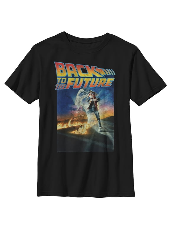 Boy's Back to the Future Retro Marty McFly Poster Graphic Tee Black Medium