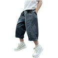 thumbnail image 1 of Boy's Baggy Capris Pants, Wide Leg Elastic Shorts Loose Casual Cropped Pants Outdoor Trousers with Pockets Gray 11Y, 1 of 6